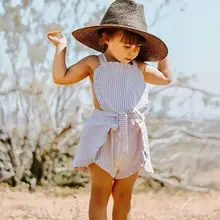 Infant Baby Sleeveless Bodysuit Kids Girls Striped Print Jumpsuit Backless Overalls Newborn Clothes 1-5T