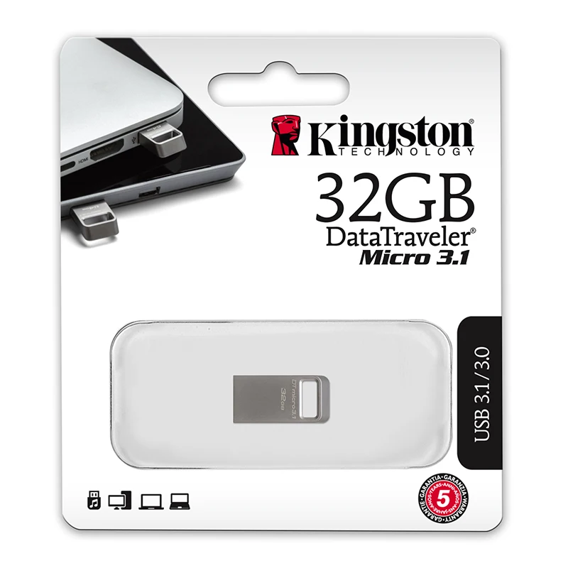 KINGSTON Original mini usb flash 128GB Stylish metal pen drive USB 3.1 Gen 1 (USB 3.0) 16GB 32GB usb stick Silver Ultra-small