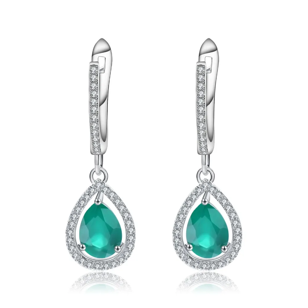 

GEM'S BALLET 925 Sterling Silver Water Drop Earrings Natural Green Agate Gemstone Vintage Drop Earrings for Women Fine Jewelry