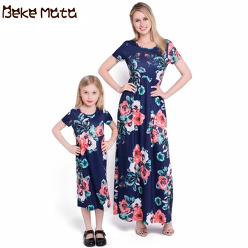

BEKE MATA Mother Daughter Dresses Summer Mommy And Me Clothes Patchwork Print Short Sleeve Family Look Mother Daughter Outfits