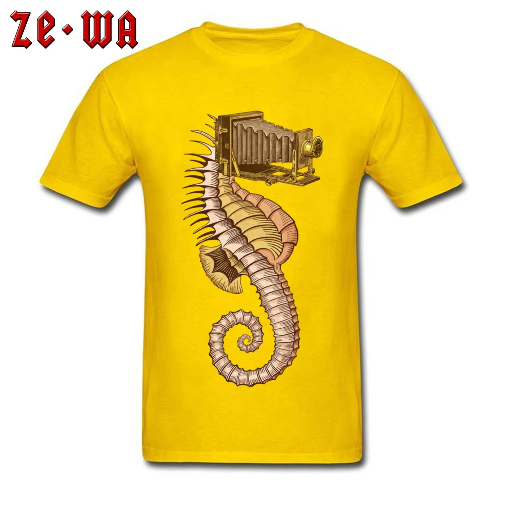 Faddish Hippocampus Camerarum Short Sleeve T-Shirt Thanksgiving Day O-Neck Pure Cotton Tops T Shirt for Men Tee-Shirt Funny Hippocampus Camerarum yellow