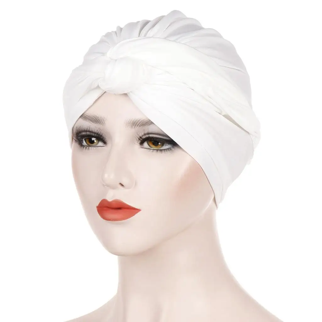 Женская эластичная повязка, шапка, мусульманский хиджаб, бисер, головной убор для больных раком, головной убор, покрывающий голову шарф, стрейч, широкий берет-Боб, индийский химиотерапия, выпадение волос, Новинка - Цвет: White