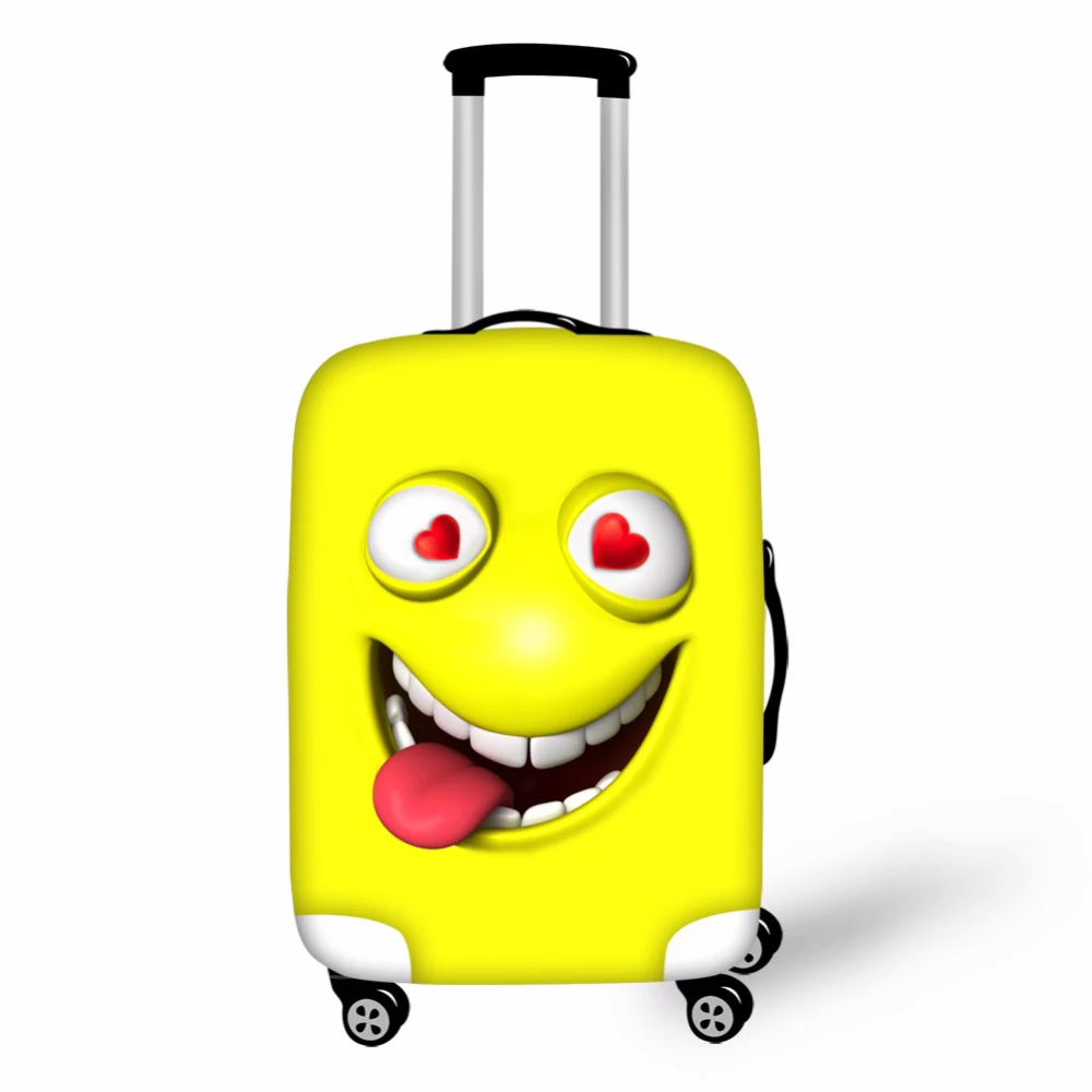 

Funny 3D Emoji Print Luggage Elastic Cover Protector Travel on Road Yellow Green Suitcase Cover for 18-28 inch Cases