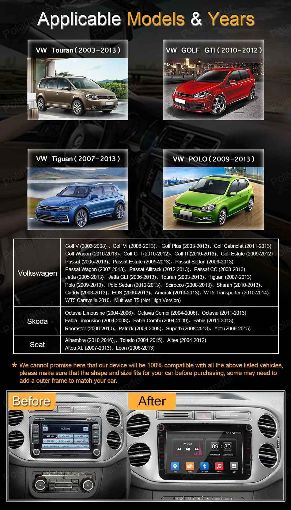 Excellent Android4.4 Car DVD For VW Golf 5 6 Polo Passat Jetta Tiguan Touran Skoda Octavia Seat Quad Core wifi 3G GPS radio 8