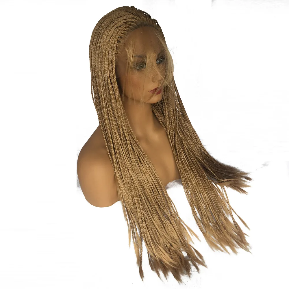 V'NICE honey Blonde бесклеевые синтетические кружева спереди коса парик с Детские волосы термостойкие волокна плетеная коробка Плетеный 27# цвет