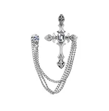fashion unisex jewelry lapel pin rhinestone silver cross chain tassel brooch collar jewelry for women men wedding accessory