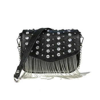 

vintage bag for Women 2019 new tassel handbag female rivet chains messenger bag small purse