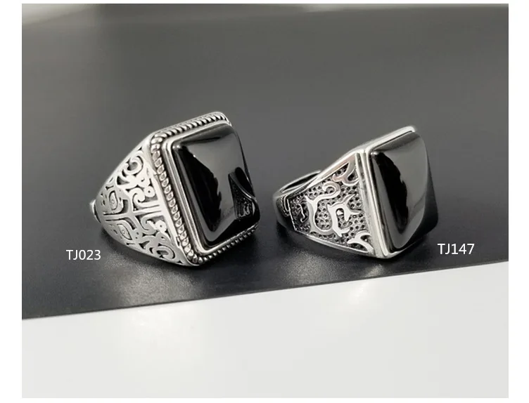 Black Onyx Ring in Sterling Silver 925 charm men Ring Real Men's Ring Natural Stone Retro Cool Fashion Silver charm ring