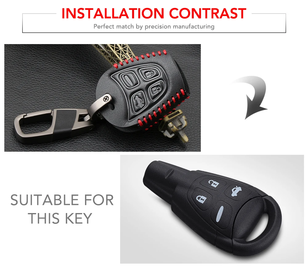 Genuine Leather Car Key Case Car Styling 4 Button Key Fob Shell Cover For SAAB 9-3 93 2003-2009 Keychain Bag key case cover key case car key shell flip key fob shell