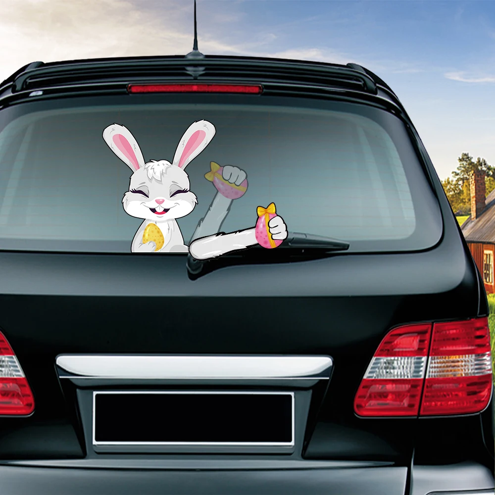 

Easter Bunny with Colored Eggs Waving Wiper Decals PVC Car Styling Window Wiper Stickers Rear Windshield Stickers Auto Products