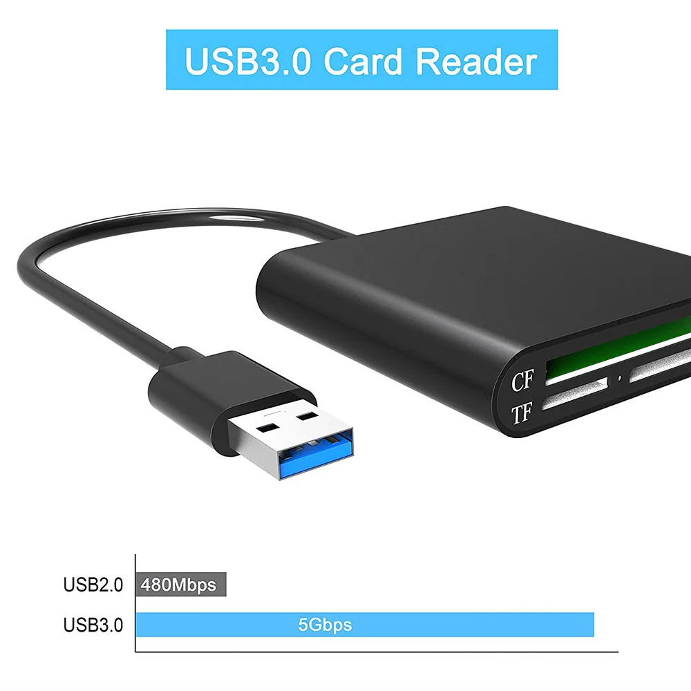 Алюминий USB 3,0 Портативный Card Reader 3-слот флэш чтения карт памяти CF/SD/TF Micro SD/MD/MMC/SDHC/SDXC флэш-карт