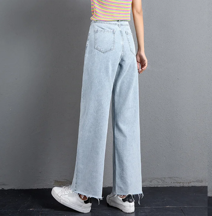 Women Wide-leg Pants Women's High Waist Straight Jeans Women Loose Casual Full Length Zipper Fly With Button Denim Jeans Autumn