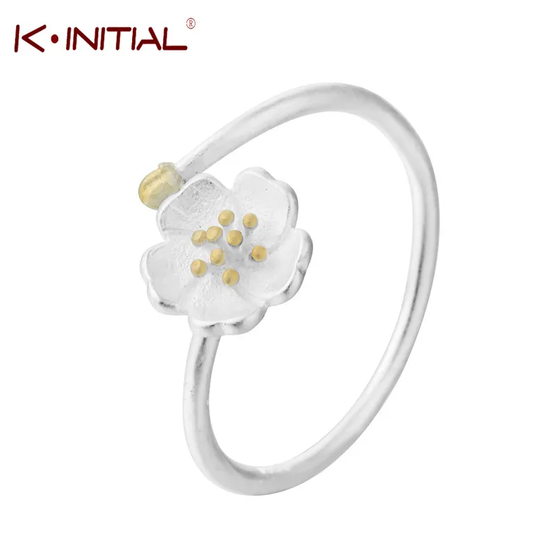 Beautiful Golden Flower Bud Open Rings for Women Silver Cherry Blossom Femme Bijoux Birthday Valentine's Day Gift | Украшения и