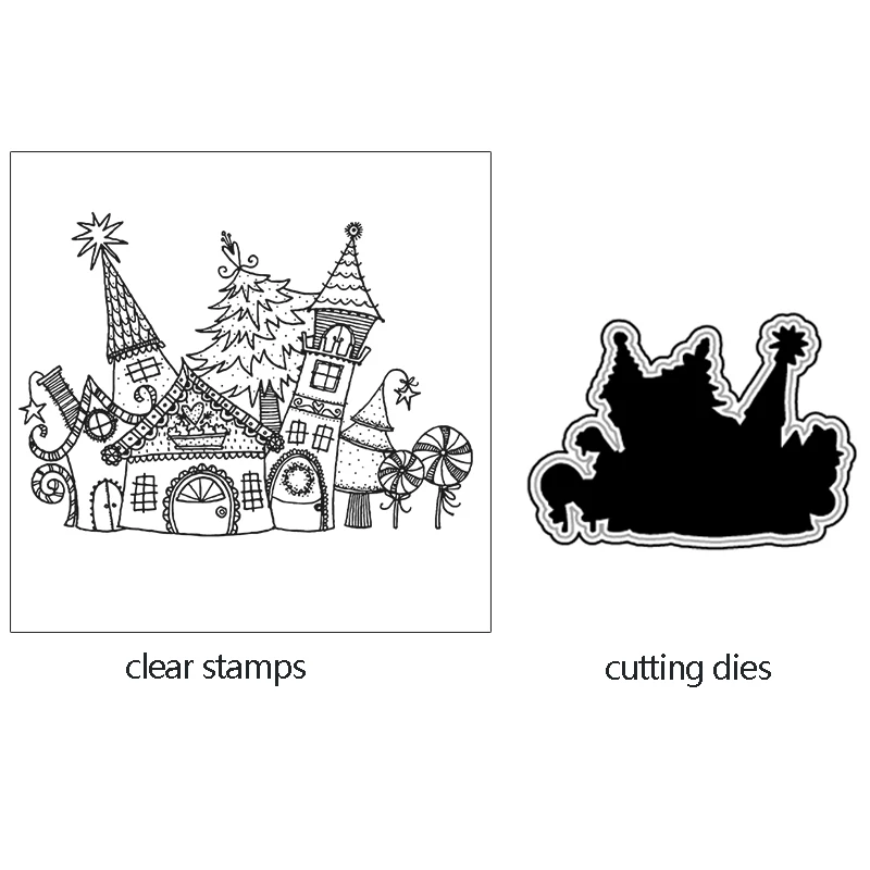 

ZhuoAng Small fairy tale castle Cutting Dies and Clear Stamp Set for DIY Scrapbooking Photo Album Decoretive Embossing Stencial