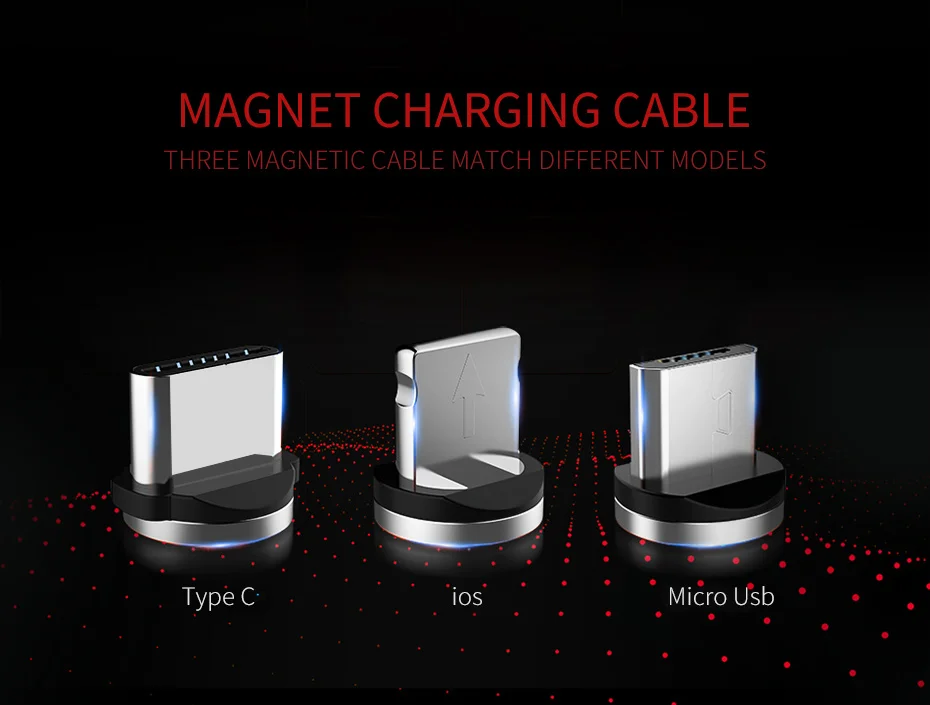 Магнитный зарядный кабель Micro USB Type C светящийся 2 А быстрая зарядка USBC/Type провод