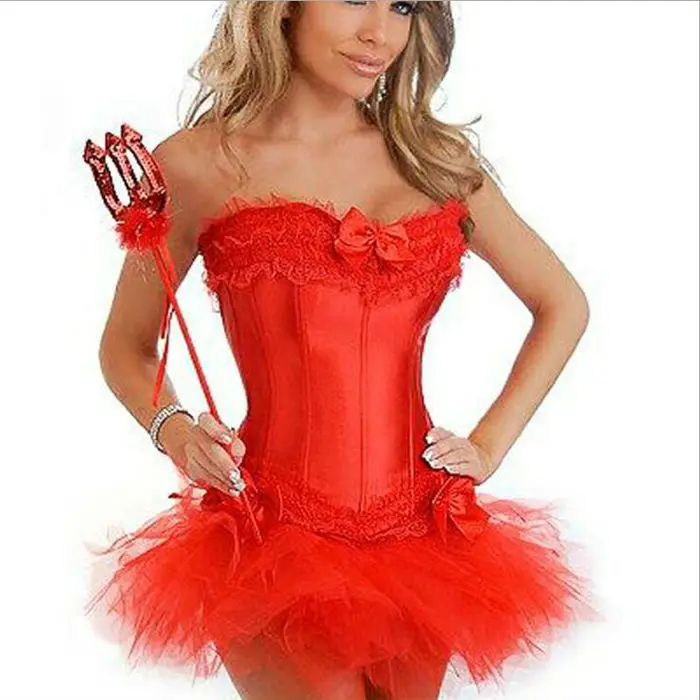 30PCS LOT Sexy Satin Lingerie Lace Corset Top G string Skirt Bustier Mini Tutu Corset Dress