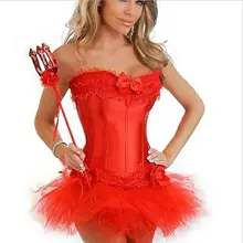 30PCS/LOT Sexy Satin Lingerie Lace Corset Top + G-string + Skirt Bustier Mini Tutu Corset Dress Costume 4 Color 5 Sizes S-6XL