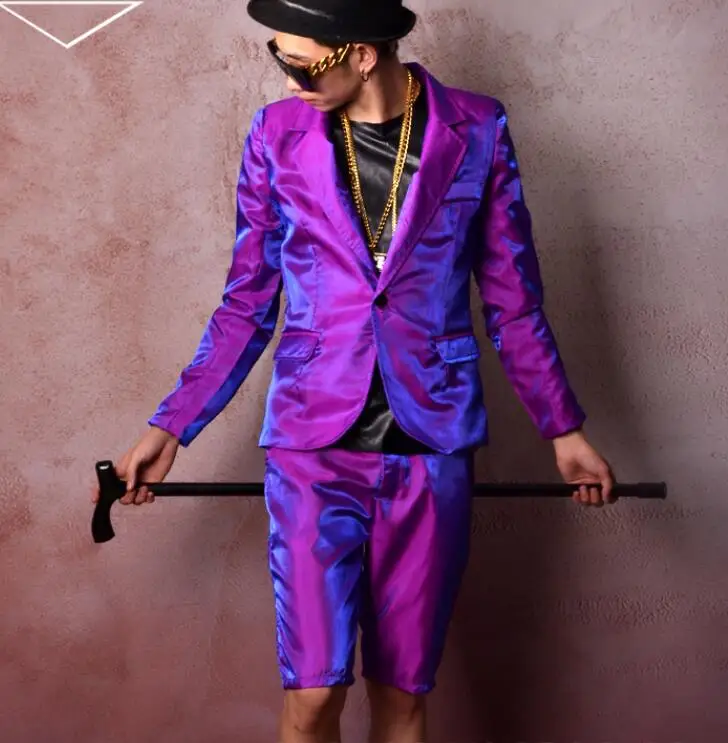 suit M-6XL! Фиолетовый красочный бар ночной клуб костюм серии Шелковый Британский костюм звезда Ночной клуб бар певица DJDS костюм одежда - Цвет: suit