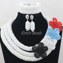 Последние белые хрустальные бусины нигерийские Свадебные ожерелья набор Свадебные цветы ювелирные изделия из африканских бусин набор ювелирных изделий AIJ230