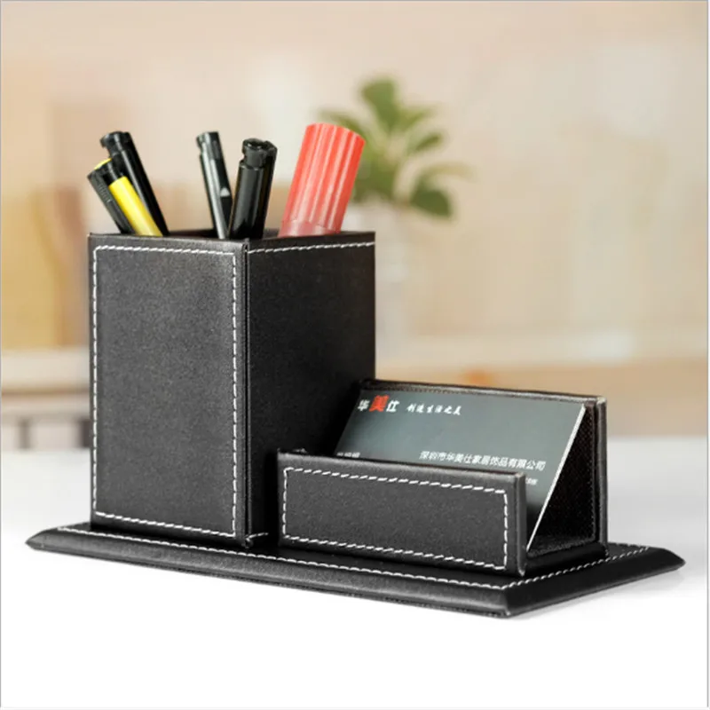 

Multi-function PU leather/Plastic Pen Holder Desk Stationery Organizer Pencil Stand Office School Home Desktop Storage Container