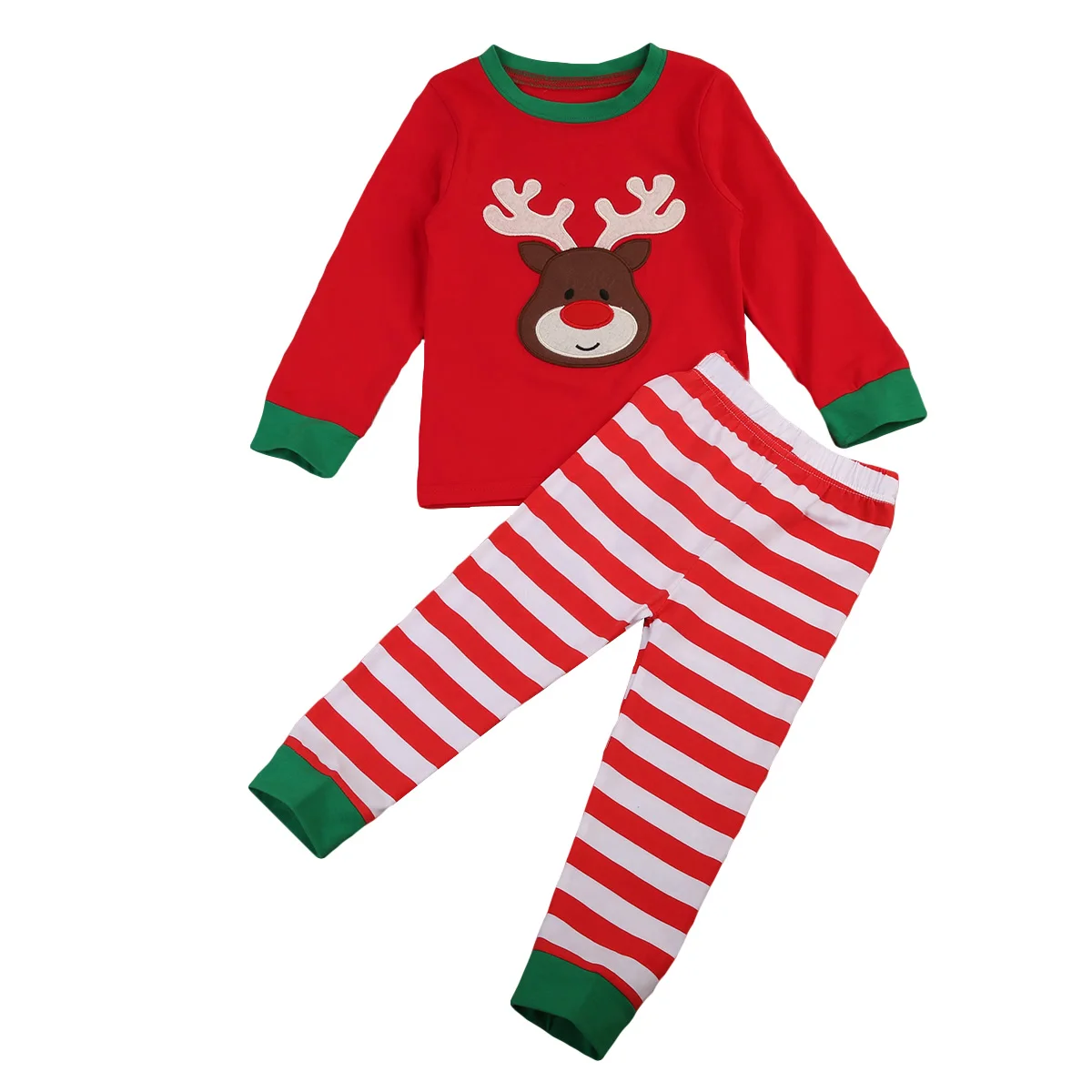 

New Christmas Toddler Kids Boy Girl Pajama Set Long Sleeve Deer Tops+Striped Pant 2PCS Nightwear Sleeping Clothes fo r 1-6Y