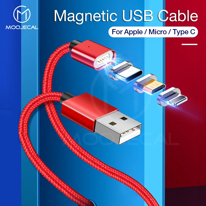 

MOOJECAL LED Magnetic USB Cable for iPhone Xs Max 8 7 6 & USB Type C Cable Micro USB Cable for Samsung Xiaomi Huawei Charging