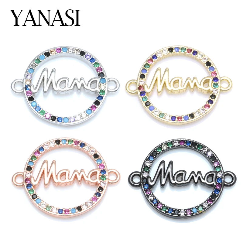 

Colorful CZ Zircon Mother mama Letter Round Connector Charms for Jewelry Bracelet Making DIY Handmade Jewelry Gift Wholesale