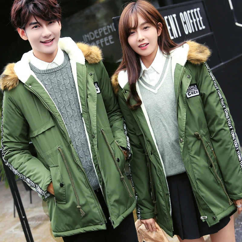 Couple Style 2016 Winter Loose Padded Coat Men Women Long Cotton Padded Jacket Thicken Hooded Casual