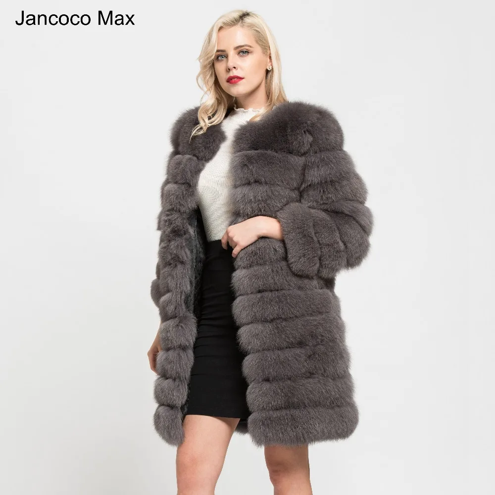 Jancoco Max 11 рядов зимняя теплая длинная шуба из натурального Лисьего меха женская