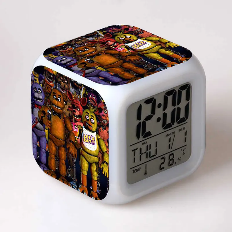 

FNAF Freddy Bear Anime Figure Juguetes LED Alarm Clock Colorful Touch Light Five Nights At Freddy Figma Model Toys