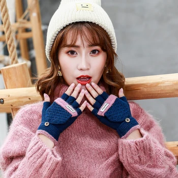 

2018 NEW Fashion Winter Women Fingerless Gloves Multifunctional Cute Warm Patchwork Mittens Gift for Students Girl Friend