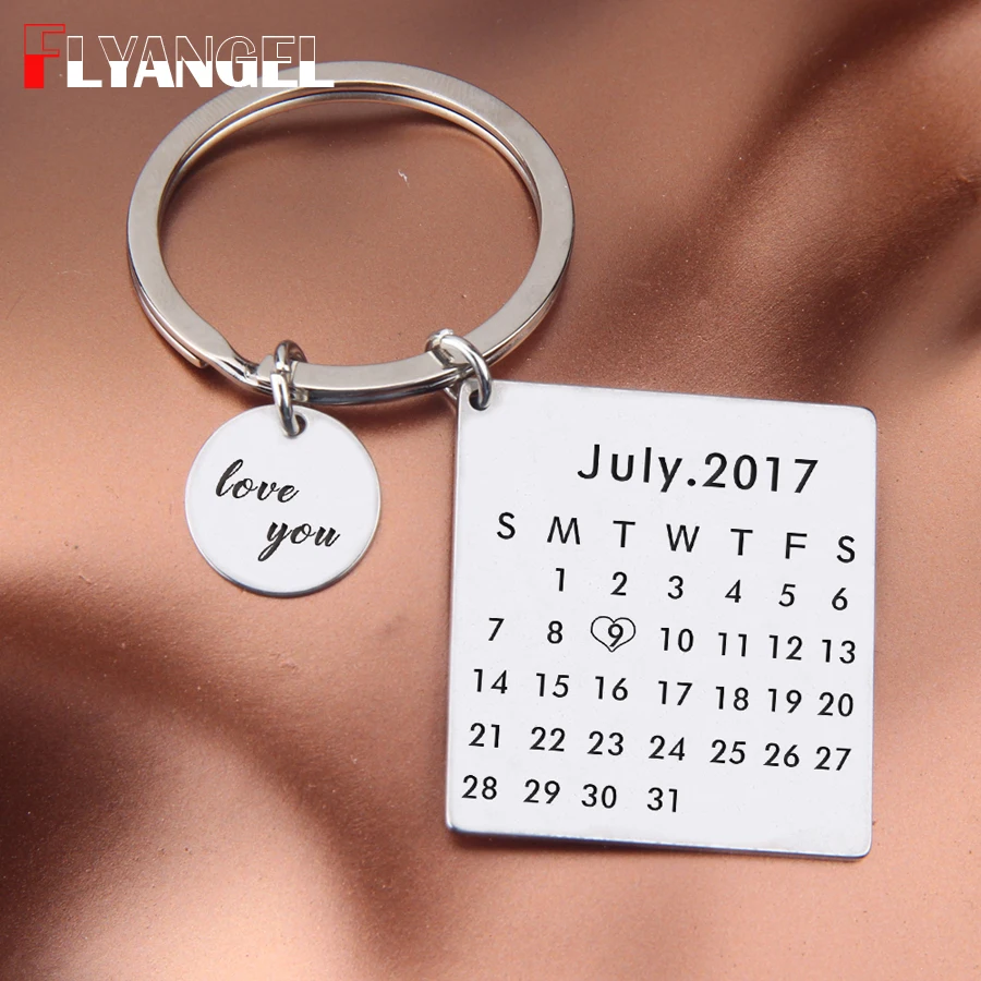 

FLYANGEL Love You Customized Date Calendar Key Chain Couples Anniversary Keyring Birthday Present High Quality Car Key Tag