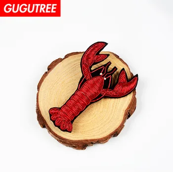 

GUGUTREE India silk lobster patches beaded animal patches badges applique patches for clothing SK-129
