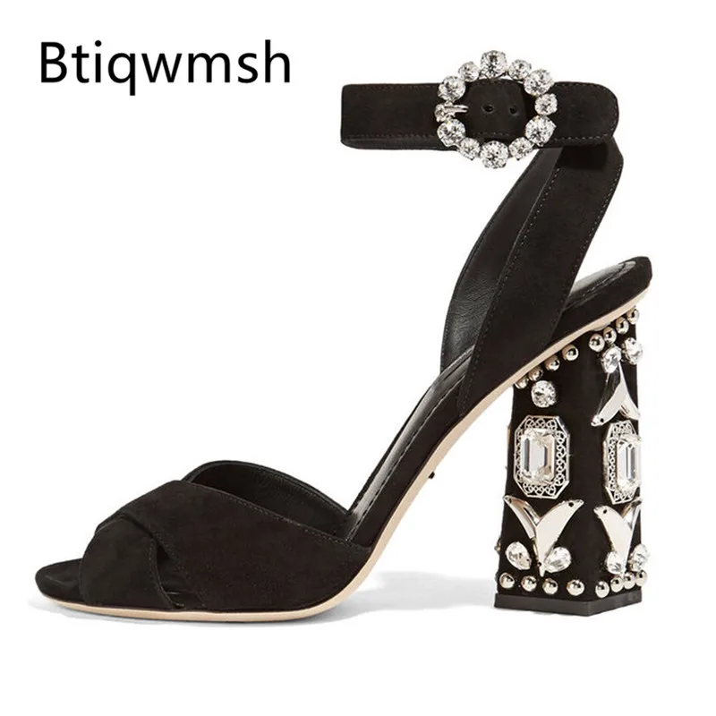 

2019 Chic Gladiator Sandals Women Peep Toe Ankle Strap Rhinestone Diamond High Heel Shoes Woman Fashion Wedding Shoes Summer