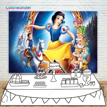 

Fairy Tale World Kids Party Photography Princess Snow White with Dwarfs and Prince Magic Forest Backgorund Birthday Backdrops
