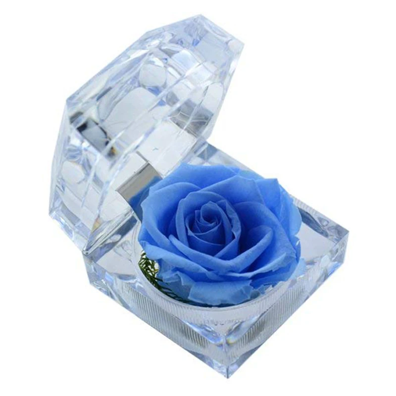 

Handmade Preserved Rose With Acrylic Crystal Ring Box For Proposal Engagement (Sky Blue)