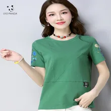 Женская футболка с коротким рукавом, новинка, летняя Короткая свободная одежда среднего возраста, 100 размер, хлопковый топ. LX16