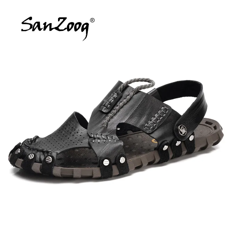 

2019 New Designer Mens Sandals Summer Casual Beach Shoes Comfortable Soft Mens Leather Sandal Light Sandalias Hombres