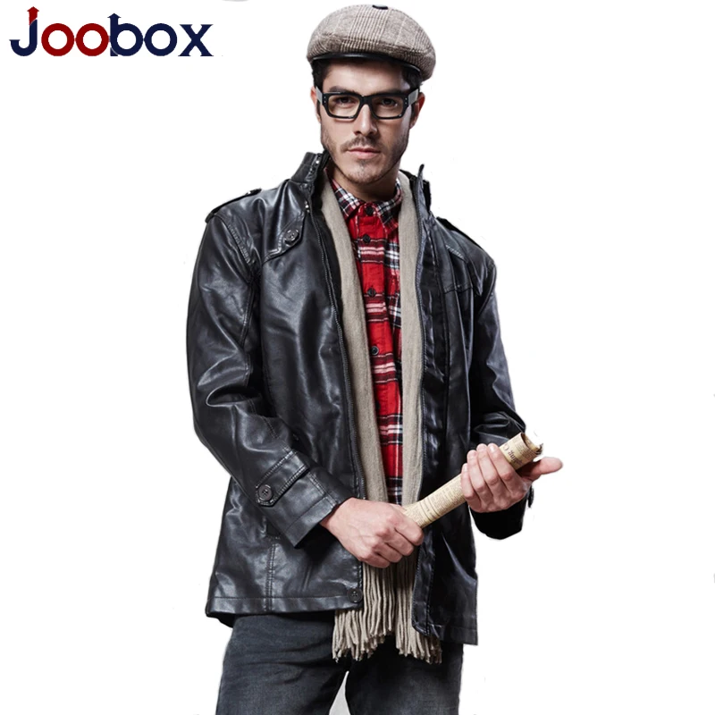 JOOBOX 2017 long men leather jacket cashmere thick warm pilot wool liner biker fashion winter coats(PY008) | Мужская одежда