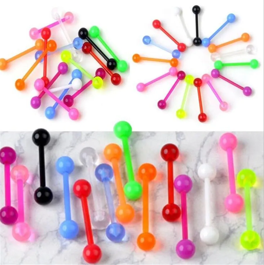 

30pcs Mixed Ball Tongue Ring Navel Nipple Barbell Rings Bars Body Jewelry Piercing Random Color