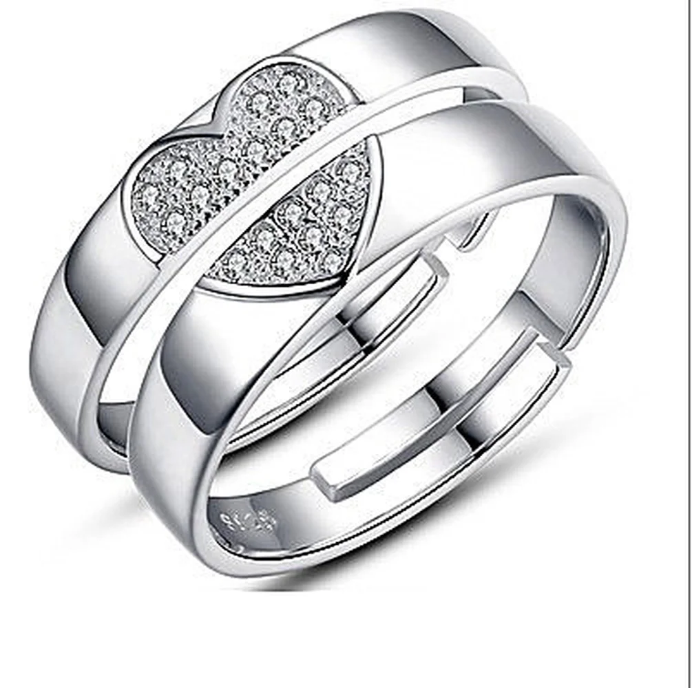 

925 Sterling Silver Couple Unisex Heart-shaped Ring Korean Fashion Live Mouth Creative Love Stitching Wedding Diamond Jewelry
