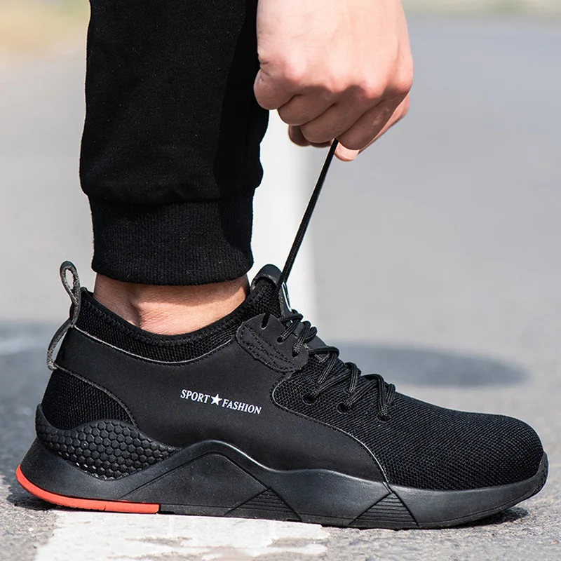 الذكور العمل الصلب اصبع القدم أحذية السلامة تنفس الرجال أحذية رياضية الرجال في الهواء الطلق مكافحة ثقب تحطيم حذاء امن للعمل ل حذاء رجالي