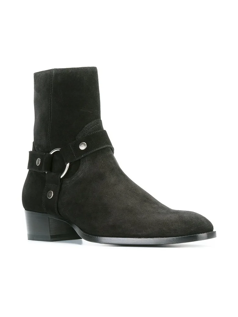 Punk Vintage Style Men Chelsea Western Motorcycle Boots Black
