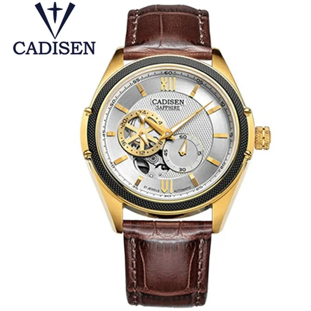 

2017 CADISEN Men Watch Top Brand Skeleton Tourbillon Mechanical Wristwatch Leather Fashion Casual Sport Clock Relogio Masculino