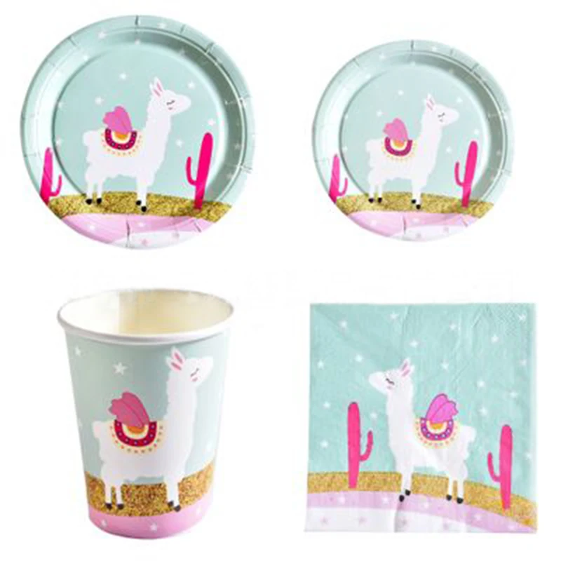 

Alpaca Birthday Party Decorations Llama Alpaca Disposable Tableware Set Paper Plates/Cups/Napkins For Kids Party Supplies