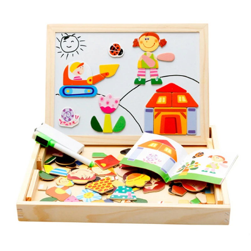 

Multifunctional Educational Farm Animal Wooden Magnetic Puzzle Toys Jigsaw Baby Drawing Easel Board Fridge Magnets Kids Gifts