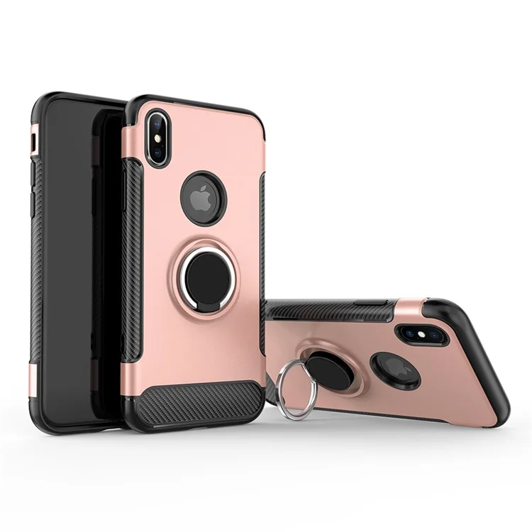 

Anti knock 360° Rotating TPU+PC Ultra Thin Carbon Fiber Ring Bracket Mobile Phone Case For iPhone Xs Max 6.5" Anti Skid