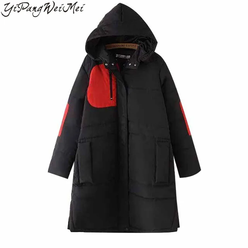 

New Fashion Women Coat 2017 Spring Autumn Winter Plus Size 3XL Elegant Vintage Patchwork Hooded Collar Loose Ladies Parkas