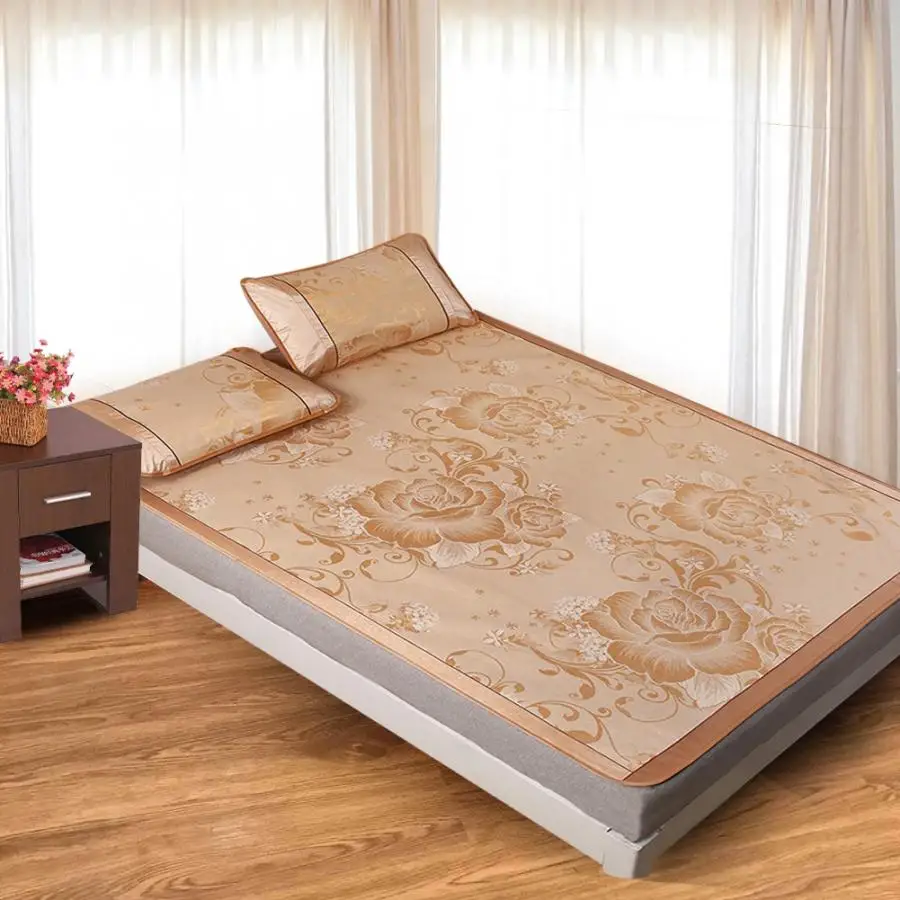 3pcs//set Summer Ice Silk Mat Folding Cool Sleeping Mattress W//Pillowcase Cover