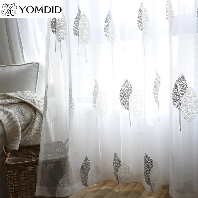 

Tulle Curtains For The Kitchen Living Room Fabric Voile Window Bedroom Printed Leaves Balcony Sun Shading Window Screening